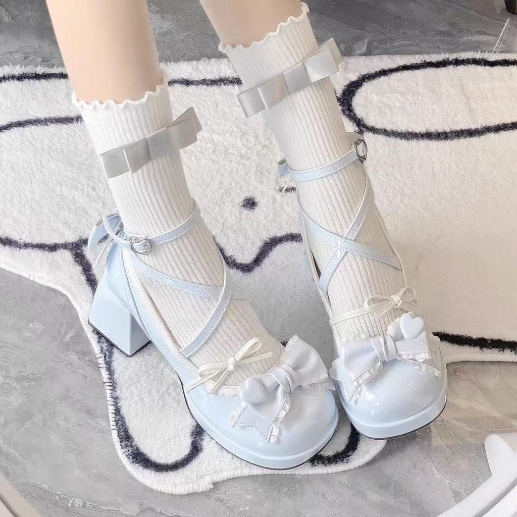 สินค้าใหม่ Ready Stock Daily All-Match lo Shoes Milkfake Party 2.0 Lolita Round Toe Lolita Shoes Cut