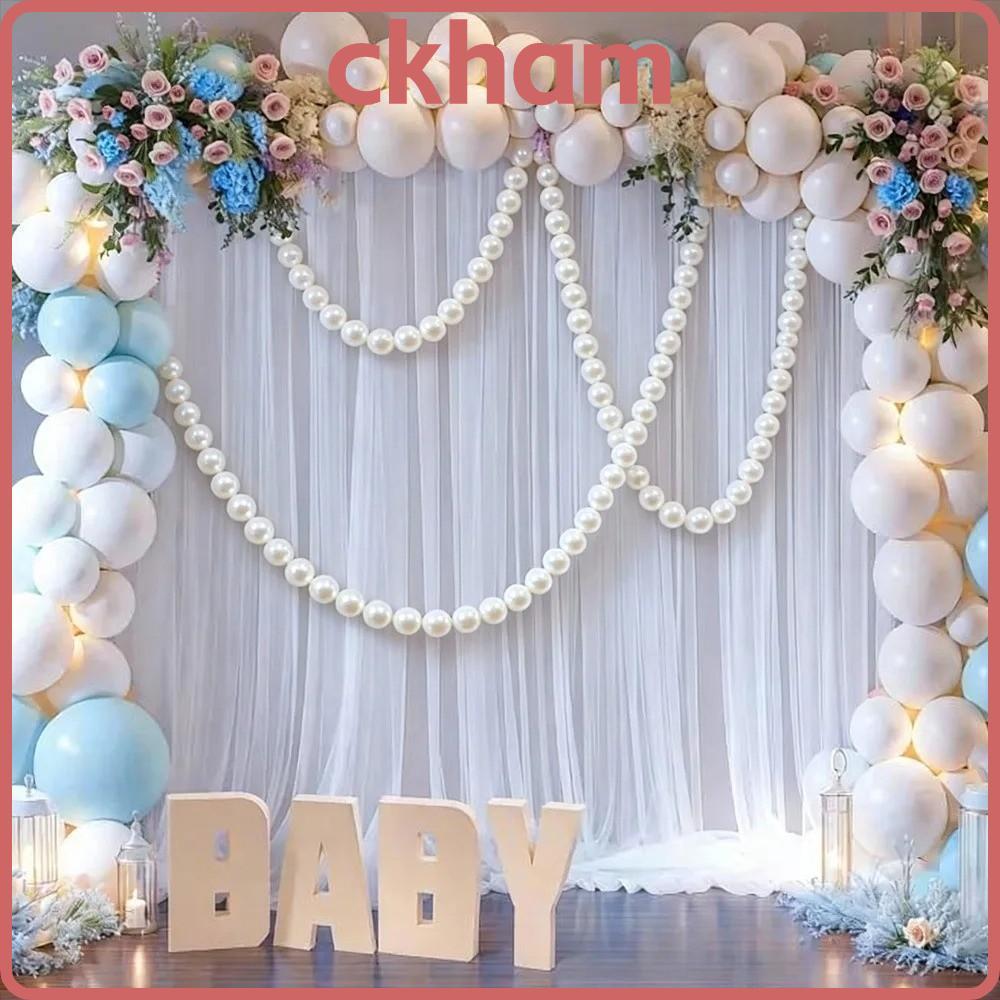 CKHAM 10 ชิ้น Faux ไข่มุกขนาดใหญ่, พลาสติก 5.5 ซม./8 ซม.ลูกปัด Garland, Elegant Round Pearl White Ball จี้ฉากหลังงานแต่งงาน