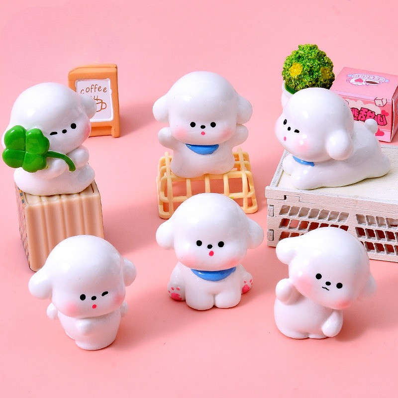 6ชิ้นน่ารักลูกสุนัขสีขาวกับใบโชคดีเรซิ่นเสน่ห์สําหรับ ทําเอง(1-173)