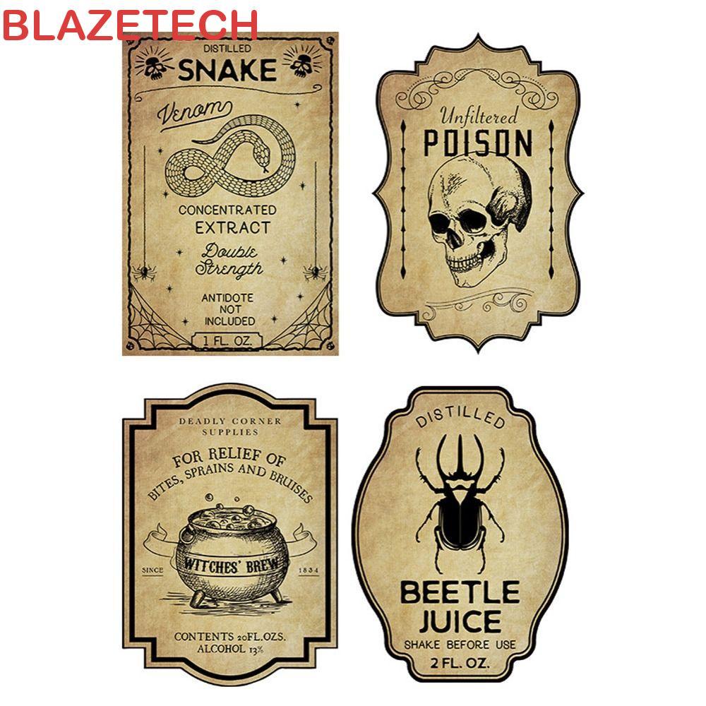 BLAZETECH 48 ชิ้นฉลากขวดฮาโลวีน, ตกแต่งฮาโลวีนโกธิคย้อนยุค, สติ๊กเกอร์ขวดวินเทจแม่มดยาสร้างสรรค์เทศกาลผี