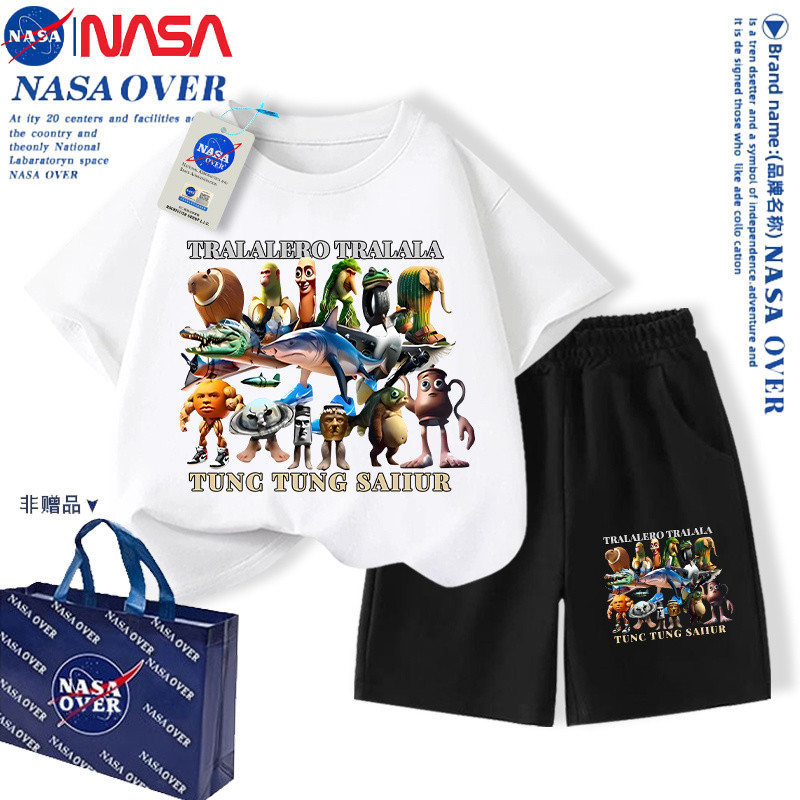 Goods Shop Sharing NASA Co-Branded American Style Shanhaijing เสื้อยืดเด็กชุดสูทขนาดกลางขนาดใหญ่เด็ก