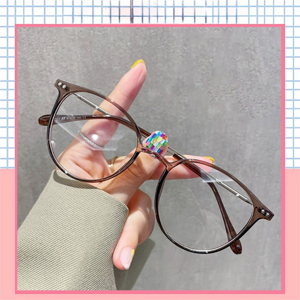 [จัดส่งในกทม]แว่นกรองแสง สายตาสั้น0°-400° ป้องกันแสงสีฟ้าของผู้หญิง กรอบทรงกลมสีน้ำตาลเย็นพร้อมเลนส์F012