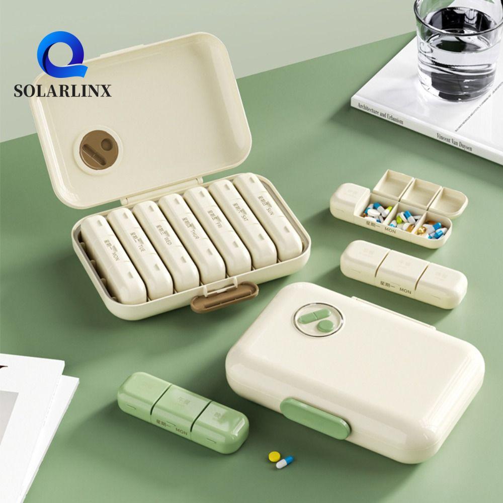 SOLARLINX ที่เก็บยา 7 วัน,กันฝุ่น 21/28 ตารางกล่องยาทุกวัน,Reusable Moisture-proof Week Mark ความจุข