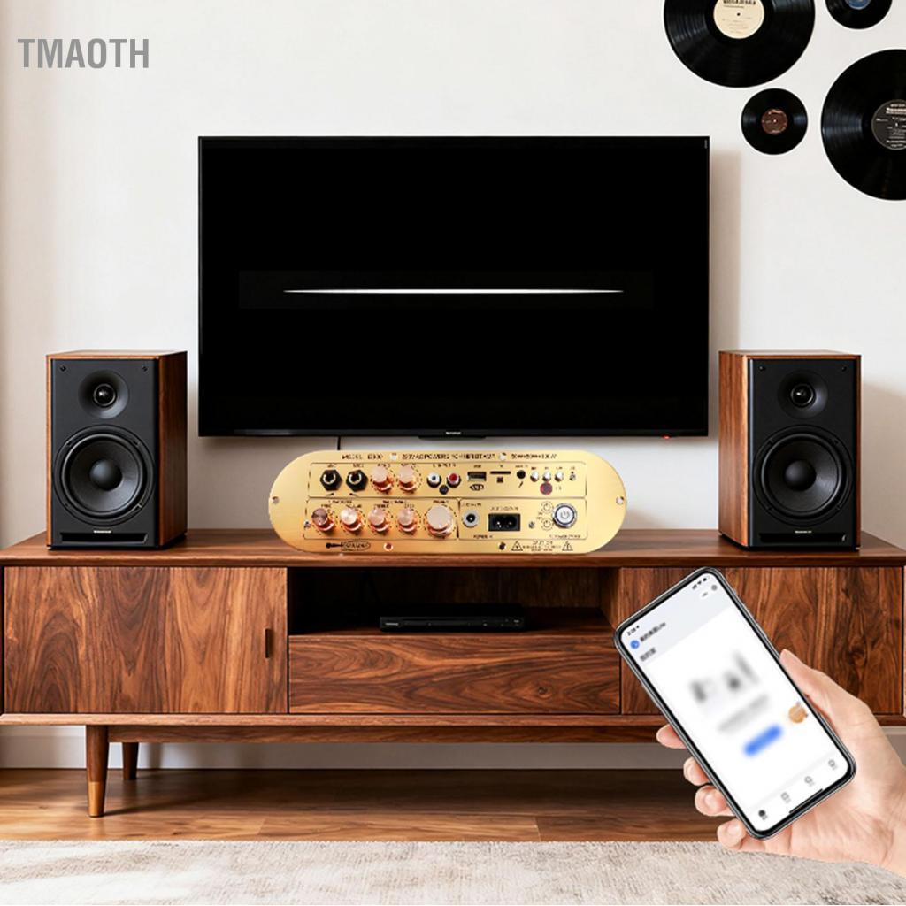 Tmaoth เครื่องขยายเสียง TPA3116 ชิปช่อง 2.1 บลูทูธ 5.0 USB Reverb ปรับ 50 W + 50 W + 100 W HiFi Powe