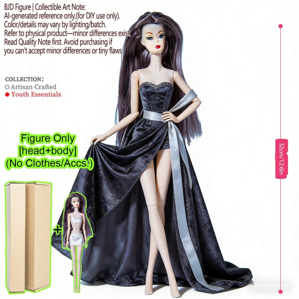 12.6in 1/6 BJD/MJD Posable Doll - รุ่น 12 ข้อต่อ, แต่งหน้าประณีต, Chic Silhouette, จอแสดงผลตั้งโต๊ะ,