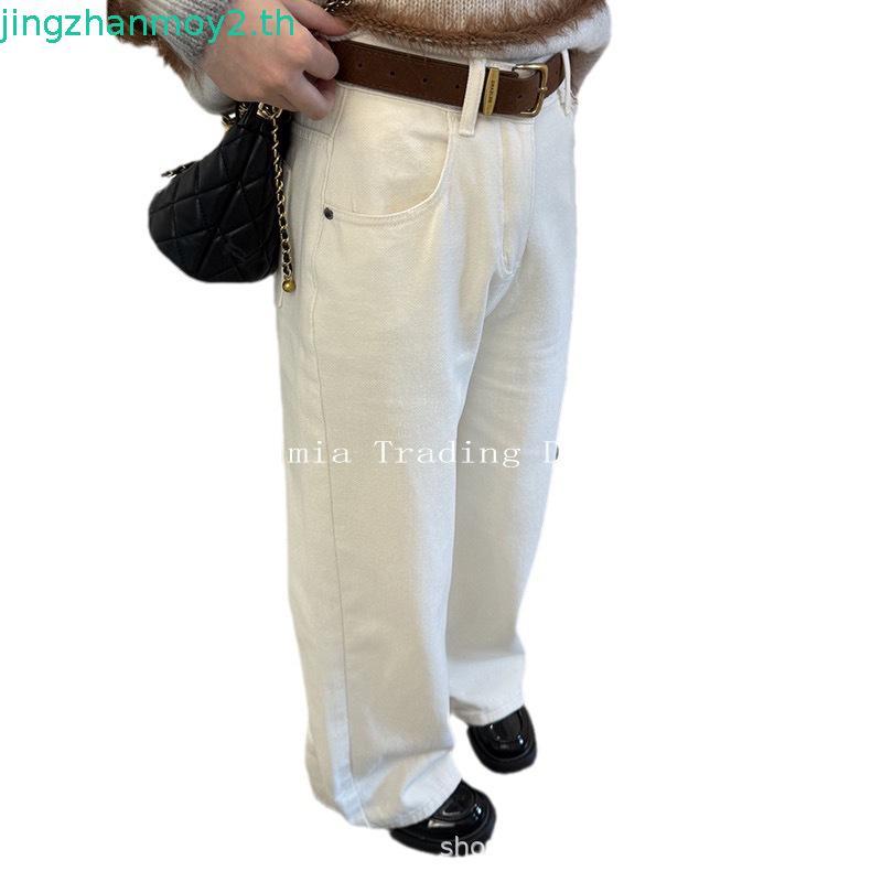 ams.commune กางเกงยีนส์ทรงกระบอกสีขาว (มีรอบส่งของทุกวัน)