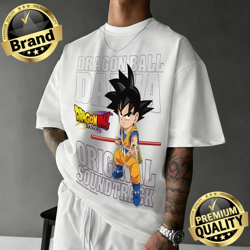 เสื้อยืดคอตตอนลายดราก้อนบอล DAIMA รุ่นใหม่ปี 2026 ทรงโอเวอร์ไซส์สไตล์วินเทจสำหรับเด็ก ลายกราฟิกโกคู 