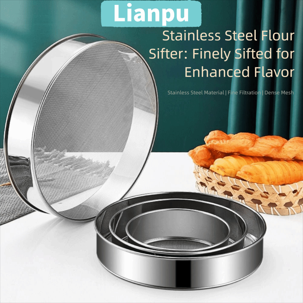 ตะแกรงแป้ง LIANPU, 15/20/25/30 ซม. ตะแกรงแป้งสแตนเลส, ครัวเรือนเงิน Ultra-fine 60 ตาข่ายรอบแป้งตะแกร