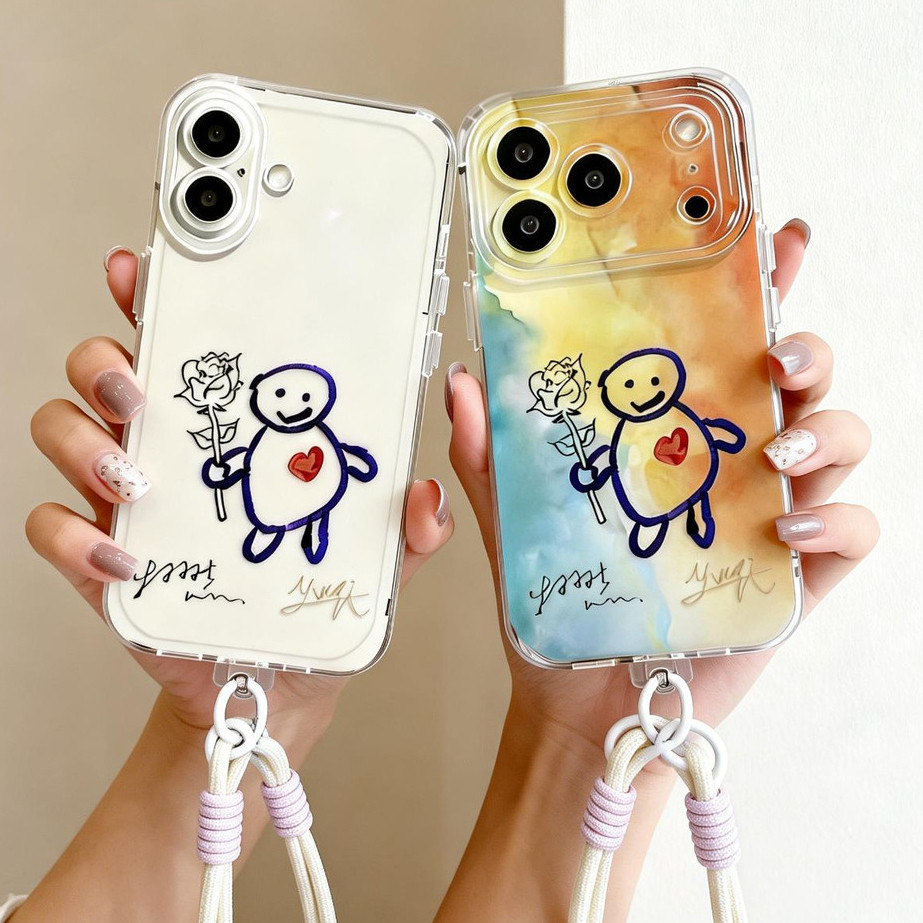 💖Nov💖ลายสติ๊กแมนรูปหัวใจ แบบคู่รัก พร้อมเชือกคล้อง เคส iPhon 18/17PROMAX เคสไอโฟน 13PRO 16PRO 15 14P