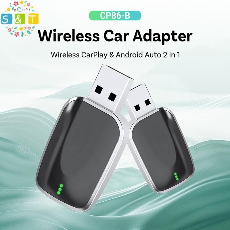 [S&T] 2in1 Wireless CarPlay Android Auto Adapter AI Mini Box Plug&Play การเชื่อมต่ออัตโนมัติสําหรับร