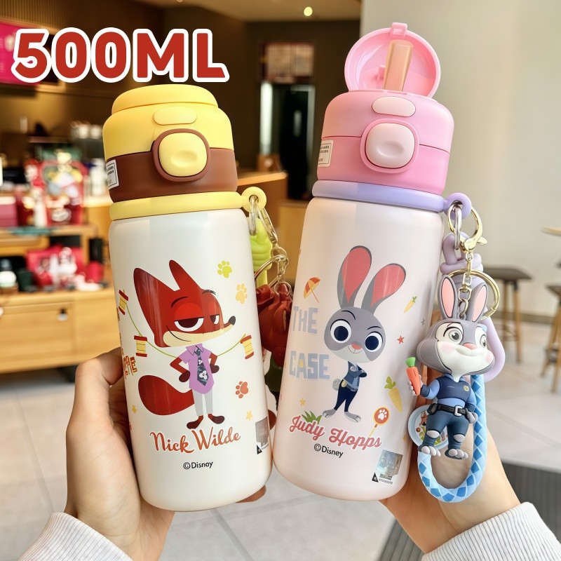 COD ขวดน้ำเก็บความเย็นลายจูดี้นิคจากเรื่องซูโทเปีย  กระบอกน้ำเด็ก 500ml ขวดน้ำเด็กไปโรงเรียน พกพา