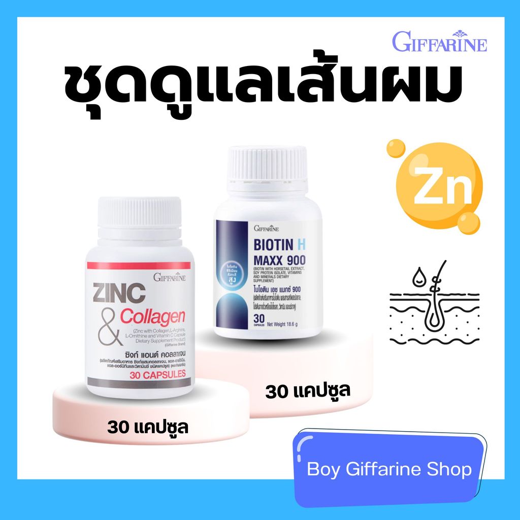zinc  ซิงก์ & ไบโอติน biotin วิตามิน ดูแล ผมร่วง กิฟฟารีน Giffarine