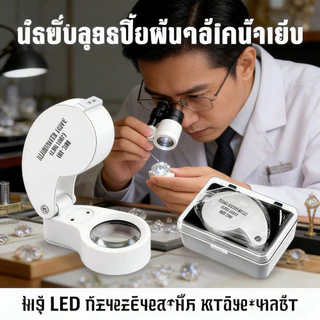 กล้องส่องพระ แว่นขยาย 40X 25mm เลนส์คุณภาพสูง มีไฟ LED หมุน 360° วัสดุทนทาน เหมาะส่องเพชร เหรียญ อิเล็กทรอนิกส์