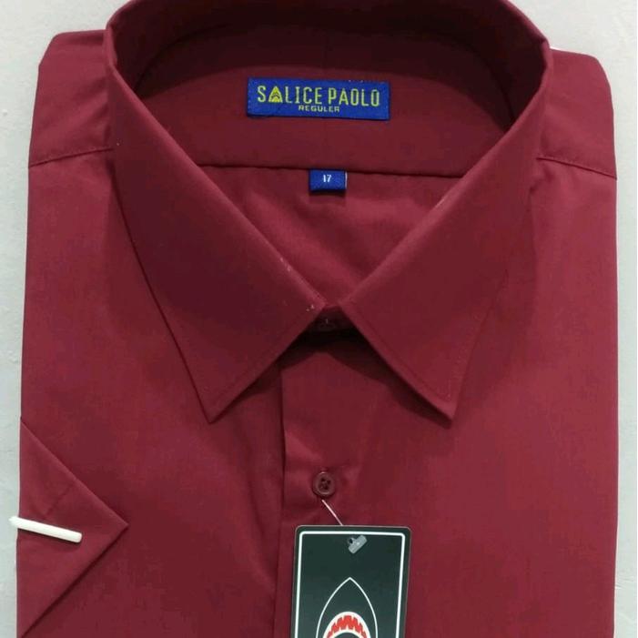 KEMEJA Salae Paolo เสื้อเชิ้ตผู้ชายแขนสั้น JUMBO Plain Black Maroon Navy Blue Official Adult - สีน้ํ