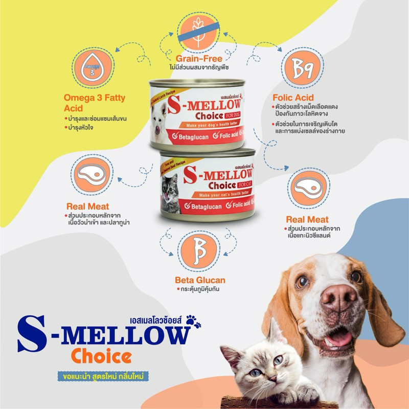 {12 กป. สีส้ม} S-Mellow Choice อาหารสำหรับสัตว์เลี้ยงป่วย พักฟื้น หลังผ่าตัด