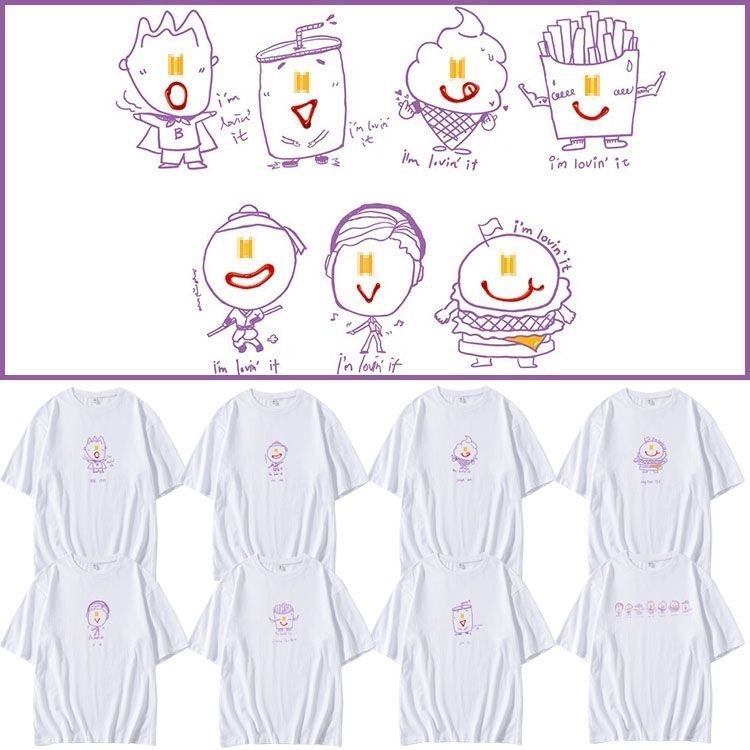 Baju BTS  jungkook jimin v j-hope RM jin  BTS เสื้อยืดพิมพ์ลาย Kpop Merch ผ้า แขนสั้น ทรงโอเวอร์ไซซ์