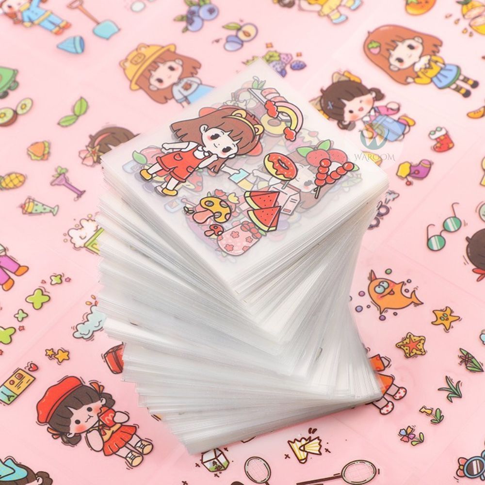 สติกเกอร์การ์ตูน DIY สติกเกอร์ไดคัท แผ่นใส คละลาย 100 แผ่น ติดตกแต่ง สมุดโน๊ต แก้วน้ำ ใช้งานได้หลากหลาย