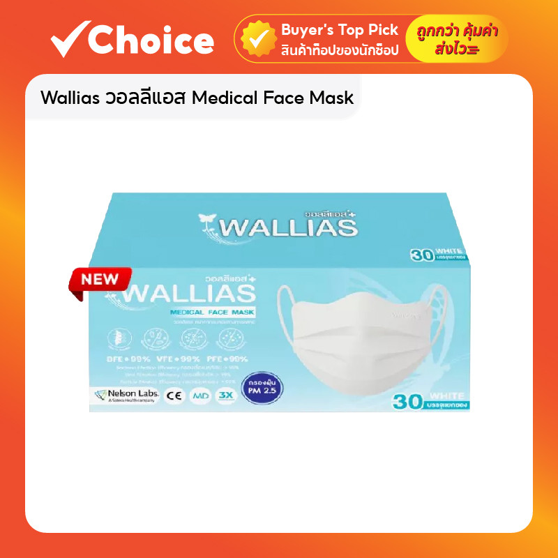Wallias แมสก์ผีเสื้อ 3 ชั้น กัน PM2.5 BFE 99% กระชับ ใส่สบาย มาตรฐาน อย.