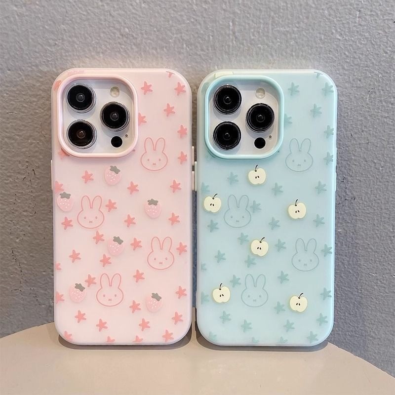เคส 2-in-1 สีเจลลี่ล่าสุด เคสรูปกระต่าย 2025 สำหรับ iPhone 11 12 13 14 15 16 ProMax 7 8 Plus XR XSMax X/XS เคสโทรศัพท์ใส