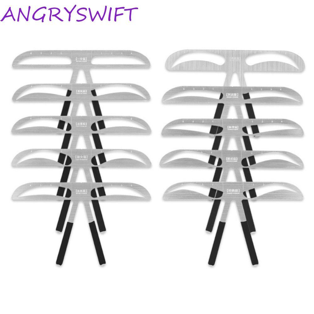 ANGRYSWIFT Microblading Eyebrow Stencil, 10 รูปแบบ Balance Shaper Eyebrow Tattoo ไม้บรรทัด, ไม้บรรทัดแต่งหน้าถาวรใช้งานง่าย 3D โลหะคิ้วเครื่องมือวัดผู้หญิง ราคา ถูกที่สุด ดีลบีเคเค