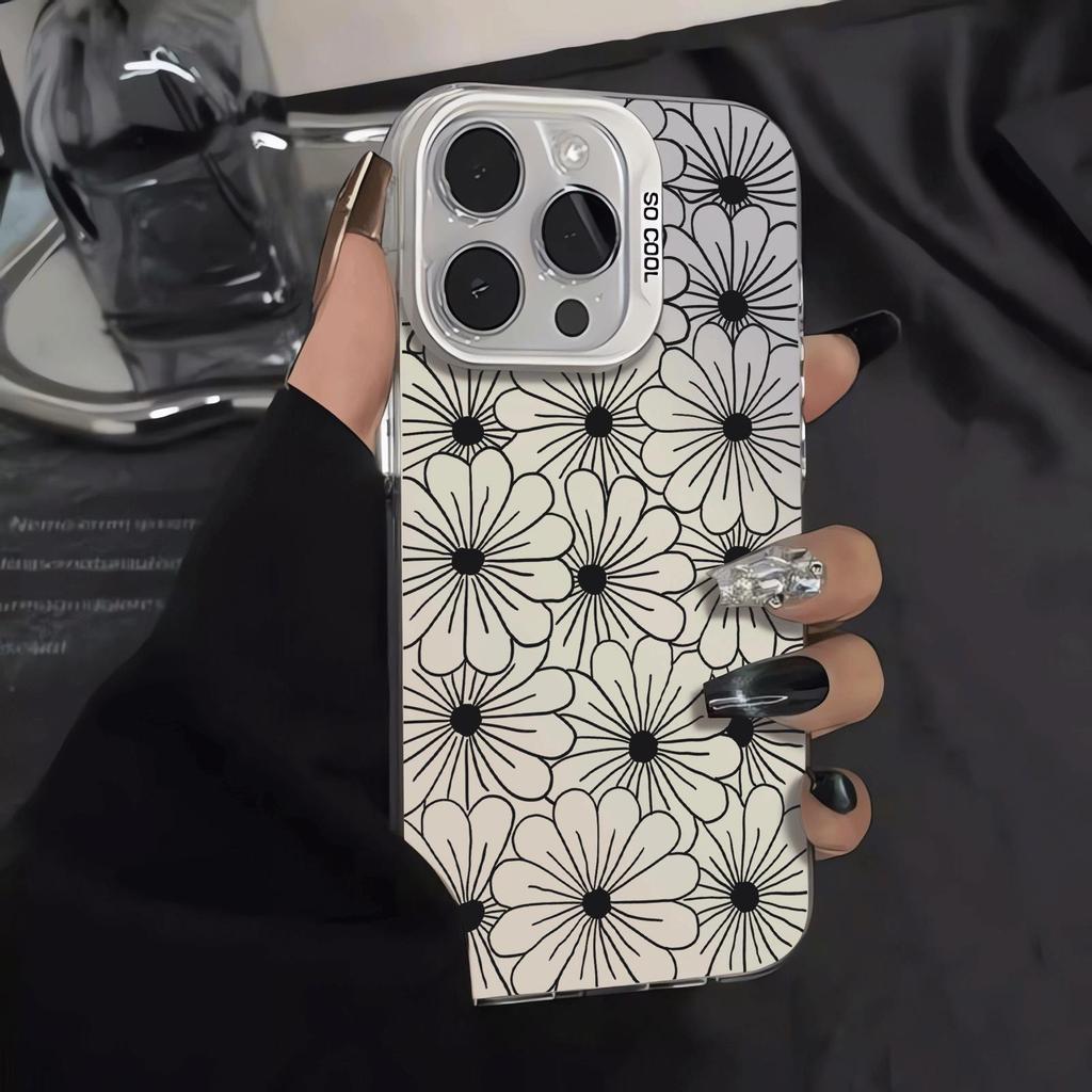 รุ่นสีดําและสีขาวสําหรับ iPhone17ProMax17Air17Pro เคสโทรศัพท์สีเงินเต็มรูปแบบ 16 เคสแข็ง 15