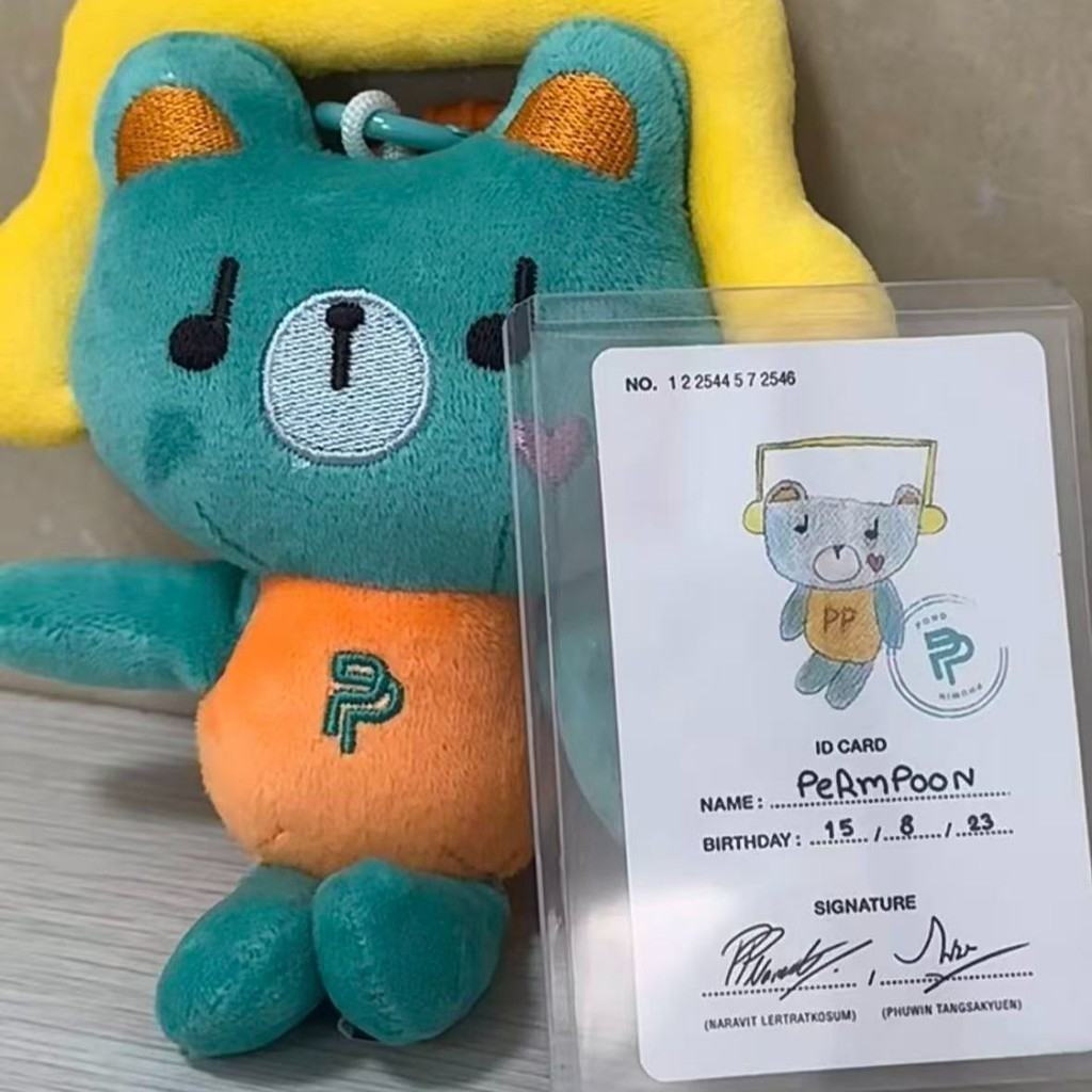 ตุ๊กตาหมีสีเขียว น่ารัก ทำจากผ้าฝ้าย พร้อมลายเซ็นพิเศษ