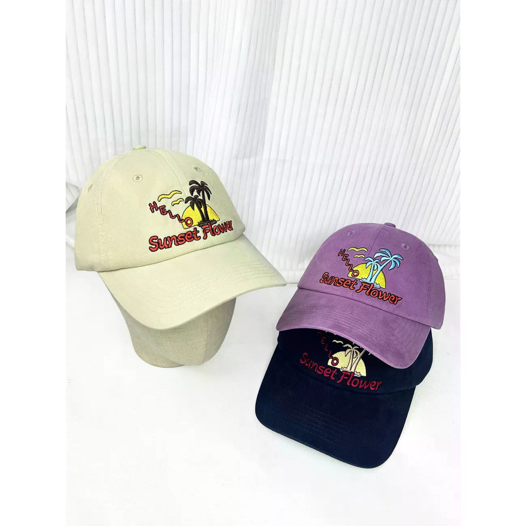 หมวกเบสบอลสไตล์ blogger สำหรับผู้ชายและผู้หญิง ออกแบบด้วยลายปักมะพร้าวและต้นไม้ อารมณ์เรียบหรู สวมใส
