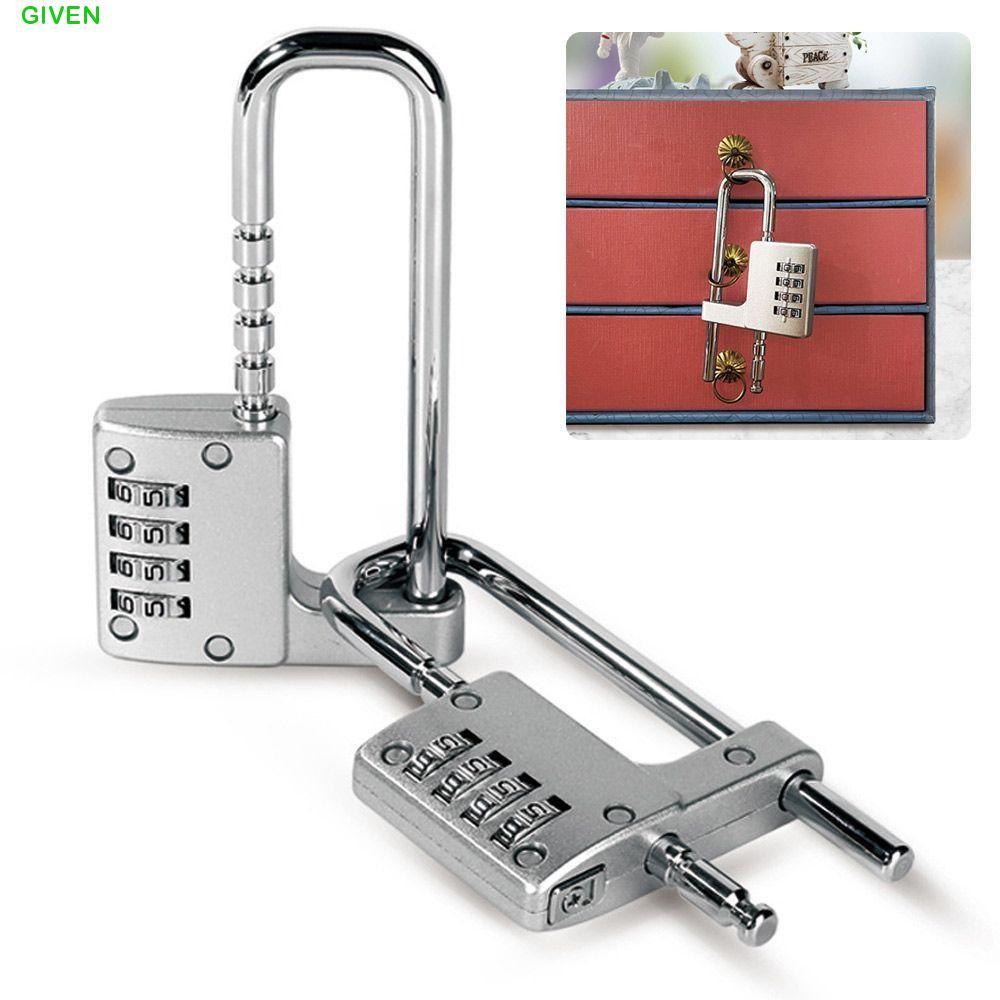 GIVEN ล็อครูปตัว U ยาว, กุญแจรวม 4 หลักแบบปรับได้, กระเป๋าเดินทางหัวล็อครหัสผ่านแบบกลไกแบบหดได้
