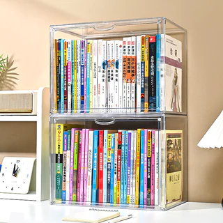 [พร้อมส่ง] กล่องใส่หนังสือ กล่องเก็บหนังสือ ตู้หนังสือป้องกันฝุ่นแบบใสสำหรับตั้งบนโต๊ะ กันฝุ่น มีซ้อนได้ มีหลายขนาด