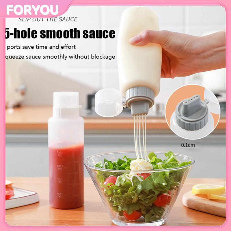 FORYOU 1 PC 350/175ml 5 หลุมเครื่องปรุงรสบีบขวดซอสมะเขือเทศมัสตาร์ดบีบขวดซอส Dispenser Storage Jar อ