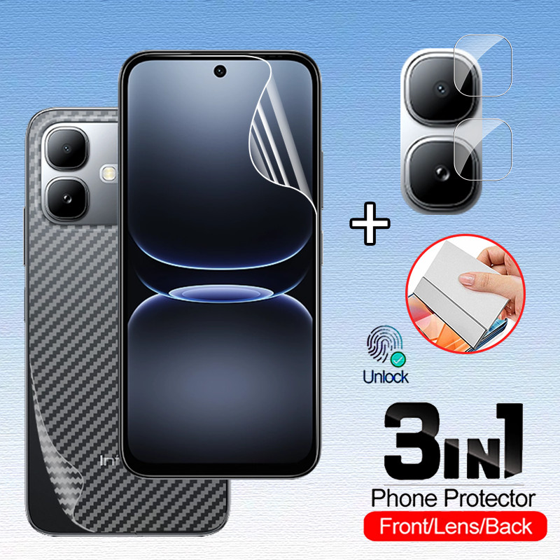 3in1 สําหรับ infinix Smart 20 10 9 8 Smart20 Smart10 4G ป้องกันหน้าจอ Hydrogel ด้านหน้านุ่มลายนิ้วมือปลดล็อคโปร่งใส HD ครอบคลุมกลับป้องกันฟิล์ม