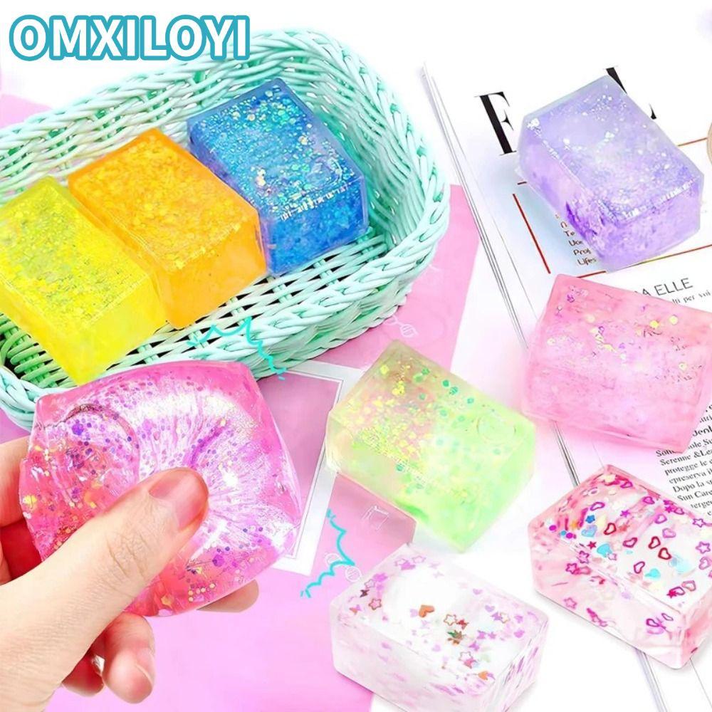 OMXILOYI Glitter Squishy Cube, Slow Rise Soft Texture Gel Ice Cube, Creative Malt Sugar Decompressio