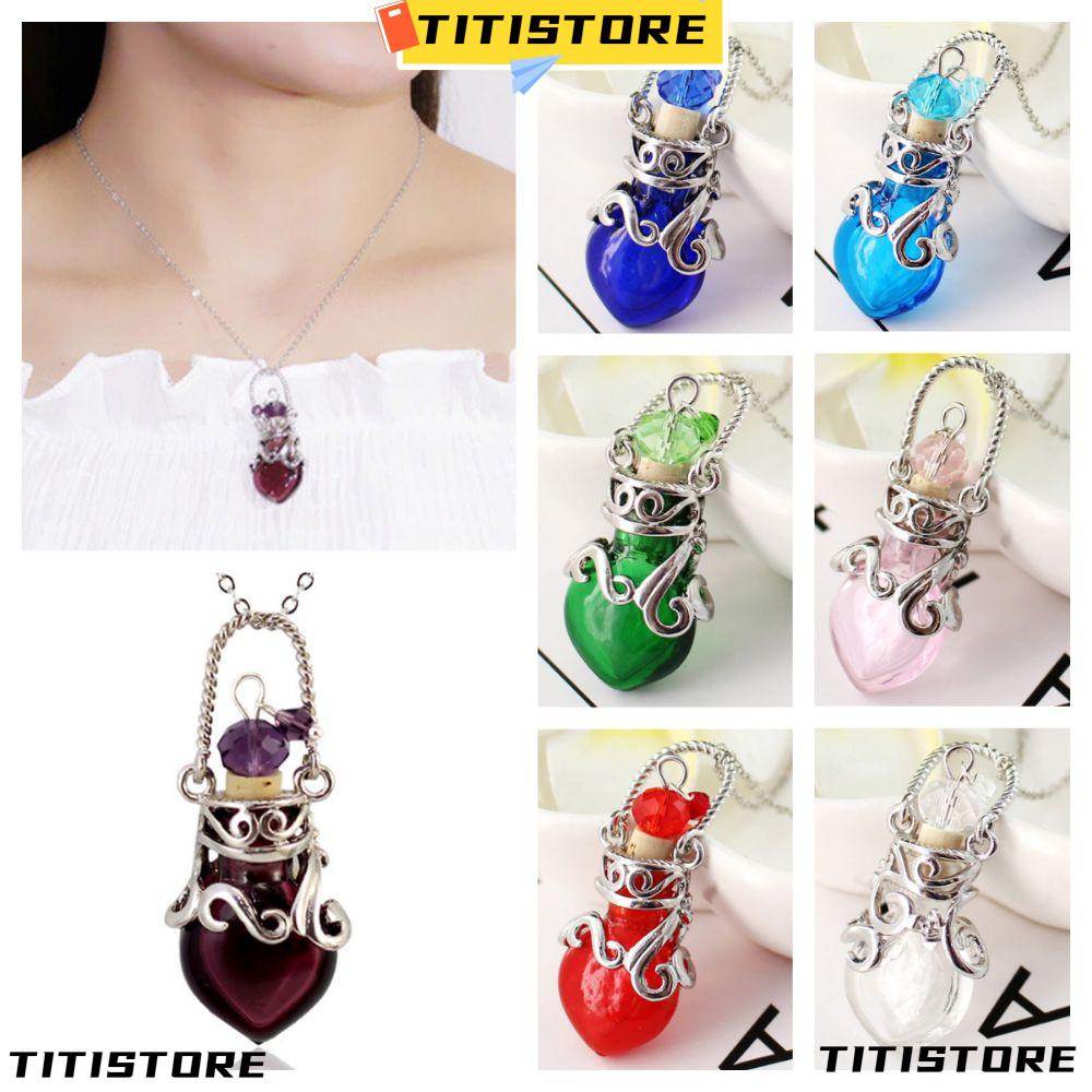 TITISTORE สร้อยคอ Vial น้ําหอม, โซ่ปรับหลากสี Wishing ขวดจี้, แก้วสร้างสรรค์ Vial Essential Oil Diff