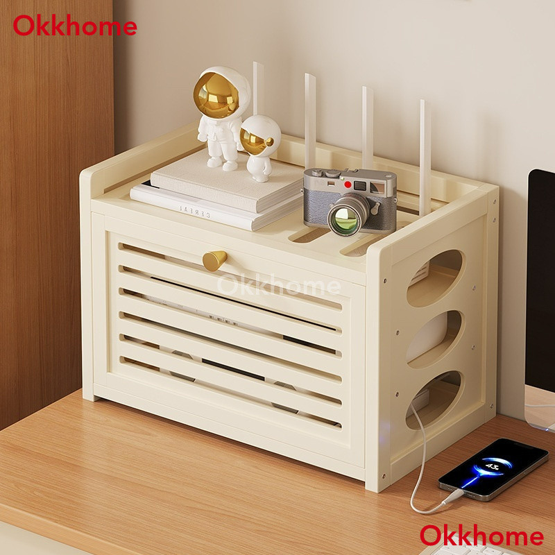 ห้องนั่งเล่น WiFi Router ชั้นวางทีวีในครัวเรือน Set-Top กล่องกล่องเก็บ Multi-Layer Power Strip Organizer และกล่องเก็บ