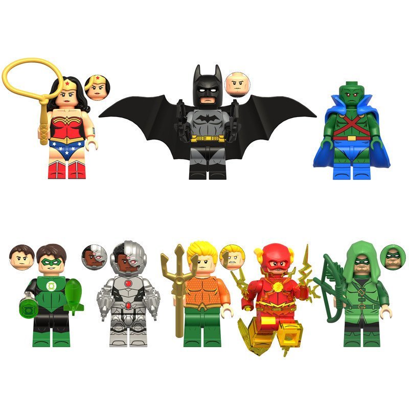 ขายร้อน Building Blocks Justice League Minifigure Batman Green Light Lighting Martian Hunter Neptune