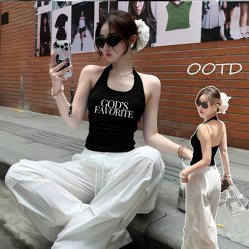 COD BOOM💥 เสื้อกล้ามผู้หญิง คล้องคอเว้าหลัง nobra เสื้อกั๊กแฟชั่นเซ็กซี่ เสื้อครอปสายฝอ เอวลอย ผ้านิ่มยืดพอดี M25