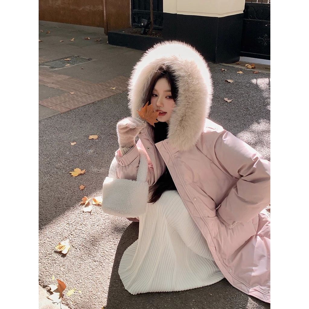 ความยาวกลาง Ode สีขาวเป็ดใหญ่ลงซับหนา Elysees cod ฤดูหนาว Slimmer ดูขนสัตว์คอ 2025fashion ผู้หญิงใหม