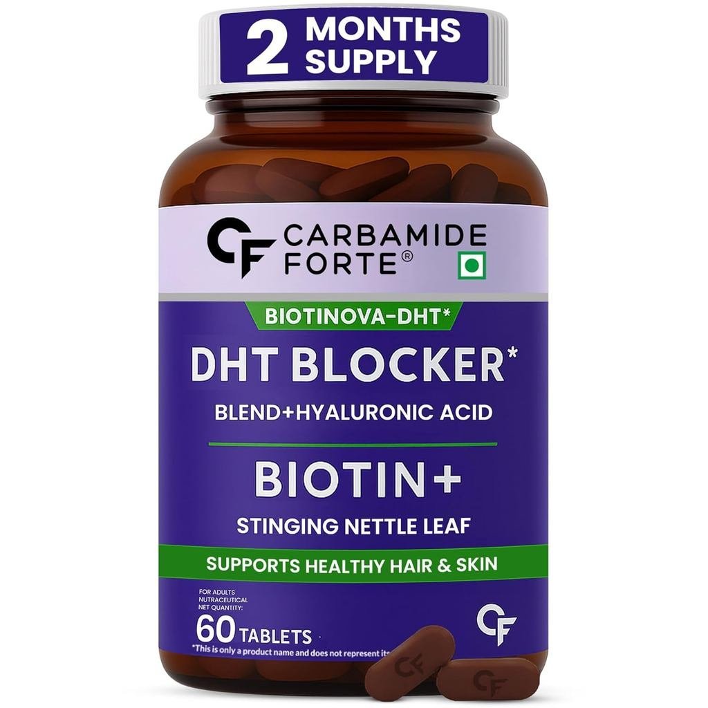 Carbamide Forte DHT Blocker พร้อมเม็ดไบโอตินสําหรับ  | ผลิตภัณฑ์ไบโอตินพร้อม Bhringraj & Hyaluronic 