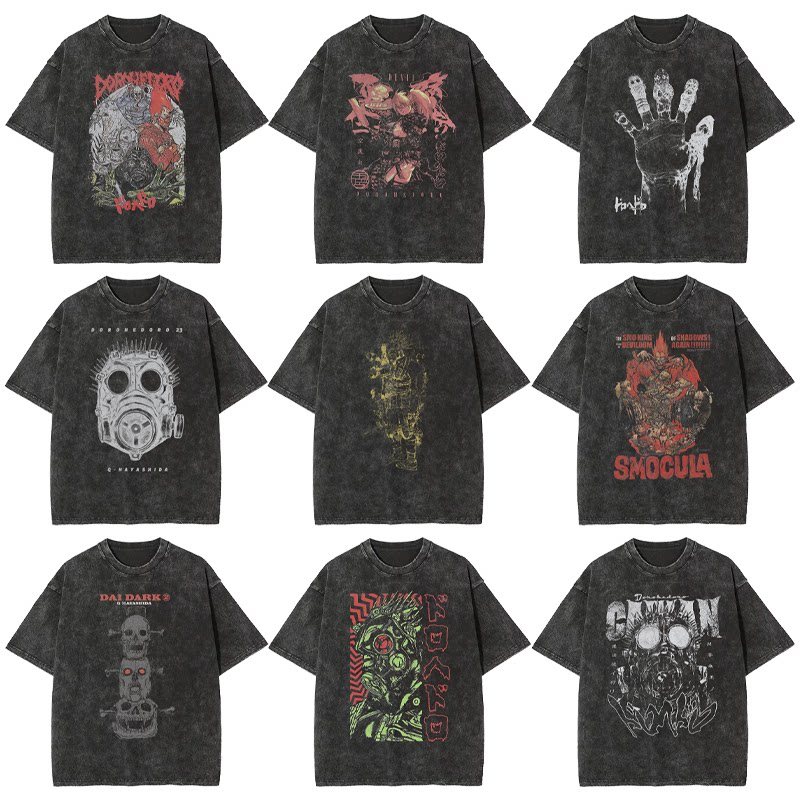 เสื้อยืดแขนสั้น แอนิเมชัน Dorohedoro (异兽魔都) พิมพ์ลาย ฟอกเก่า วอชทำสี Oversize สไตล์วินเทจ ผ้าคอตตอน 100% สำหรับผู้ชาย