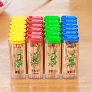 ไม้จิ้มฟัน แบบพกพา45ชิ้น ไม้จิ้มฟันไม้ไผ่ธรรมชาติ แบบปลายแหลม ใช้ได้ในครัวเรือน ร้านอาหาร คละสี
