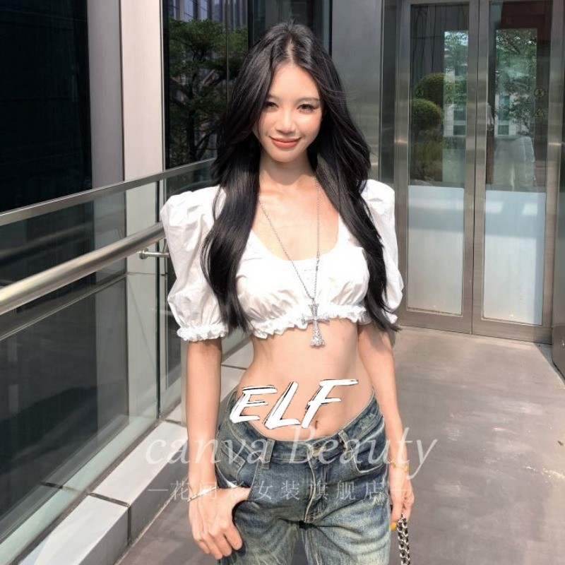 เสื้อเชิ้ตแขนยาวคอปกทรงสี่เหลี่ยมสำหรับผู้หญิง สไตล์เซ็กซี่ แต่งกายได้ทั้งวัน ระบายอากาศดี