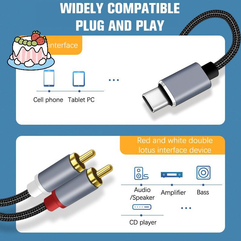 [Sep] Type C To RCA Audio Cable 2 RCA Aux Cord Converter USB C Audio Line สําหรับแล็ปท็อปลําโพงโทรศั