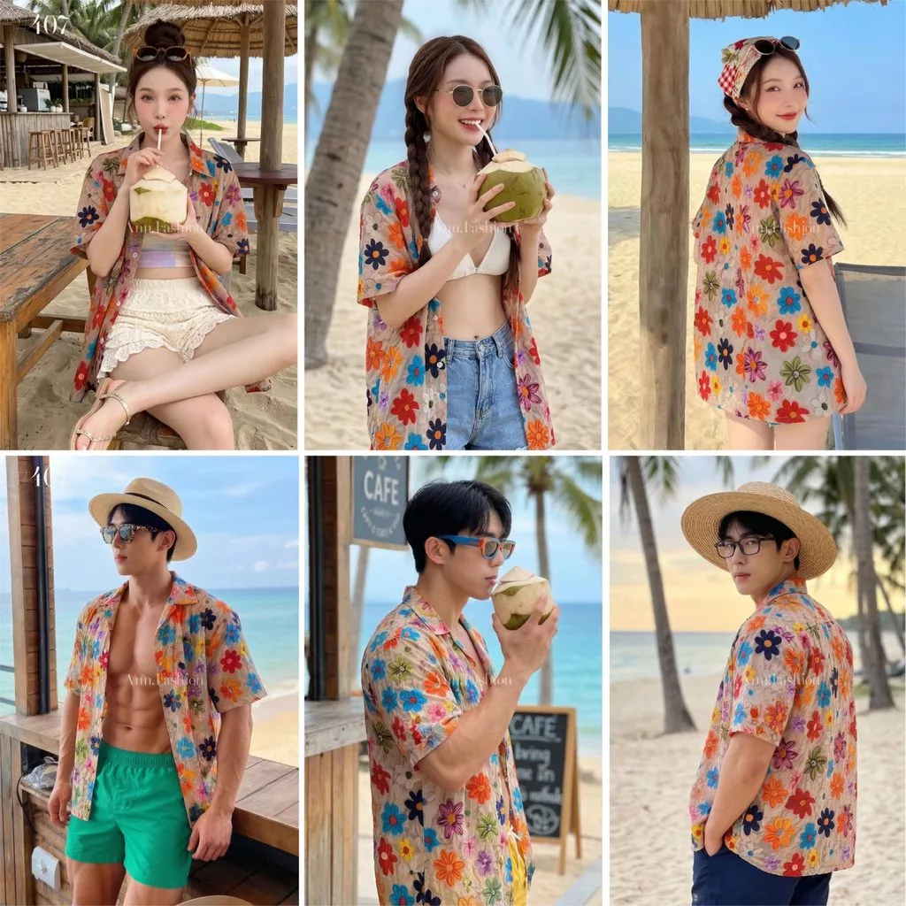 เสื้อสงกรานต์ผู้หญิง ลายดอก คอปก แขนสั้น ผ้าไหมอิตาลี #3002 thumbnail 10