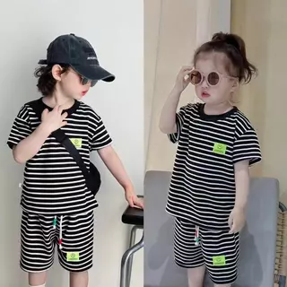 TF04 ชุดสำหรับลายเด็ก ชุดเสื้อยืด ชุดเซทเด็ก 2ชิ้น แขนสั้น ลายทาง สไตล์เกาหลี สําหรับเด็กผู้หญิง และเด็กผู้ชาย