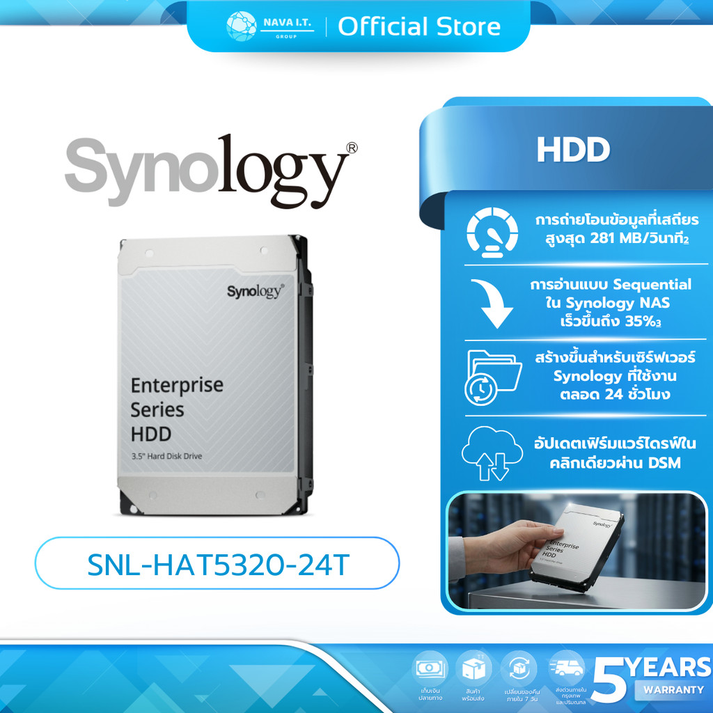 (มีส่งด่วน) SYNOLOGY HDD 24TB 3.5” Enterprise-Grade SATA HDD (ฮาร์ดดิสก์) (SNL-HAT5320-24T)
