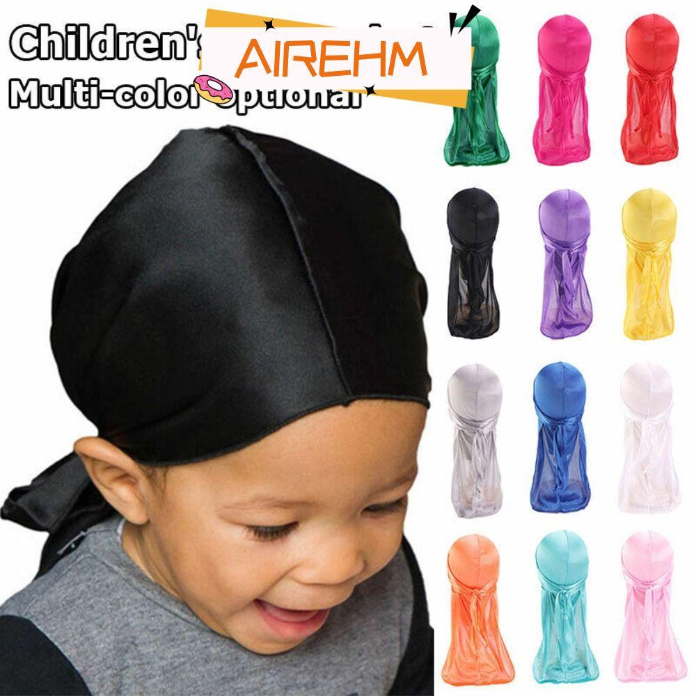 AIRE1HM 2 ชิ้นหมวกโจรสลัด, ผ้าพันศีรษะยืดหยุ่นโจรสลัดหางยาว, ผ้าพันคอไหม Durag Pre-Tied Baby Turban 