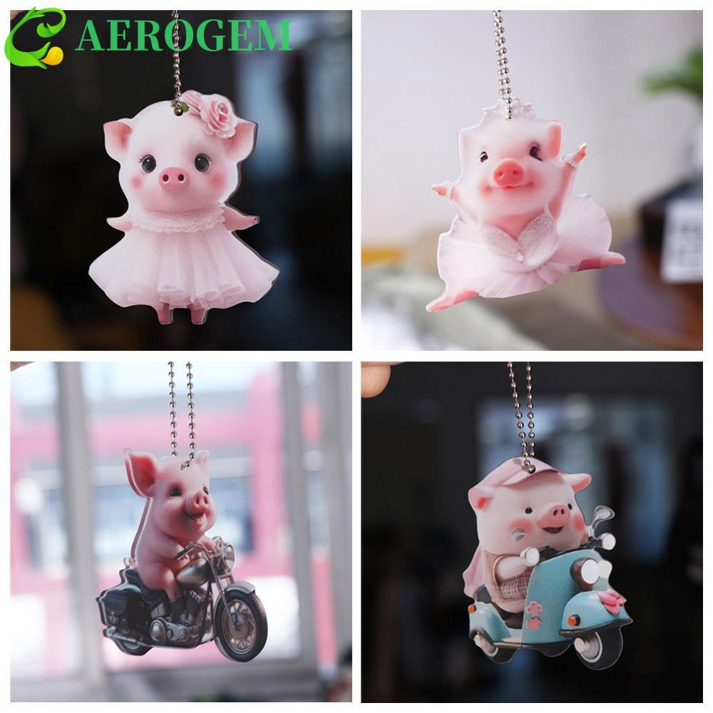AEROGEM พวงกุญแจจี้,อะคริลิค 2D Piglet Key Chain,Biker Piglet Shape น่ารักแฟชั่นกระเป๋าเป้สะพายหลังต