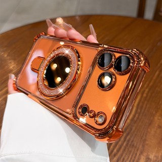เคสโทรศัพท์ที่วางกระจกแต่งหน้าสร้างสรรค์คุณภาพสูงเหมาะสําหรับ ไอโฟน 17 16 15 14 13 12 11 มือโปร สูงสุด อากาศ บวก เคสป้องกันป้องกันการหล่นพร้อมฟังก์ชั่นขาตั้งเคสโทรศัพท์แฟช