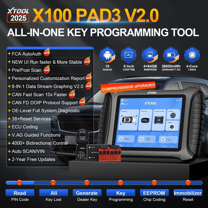 XTOOL X100 PAD3 ชุด IMMO Key Programmer เครื่องมือวินิจฉัย KC501 KC100 SK1 KS01 M822 Key Fob การเขีย
