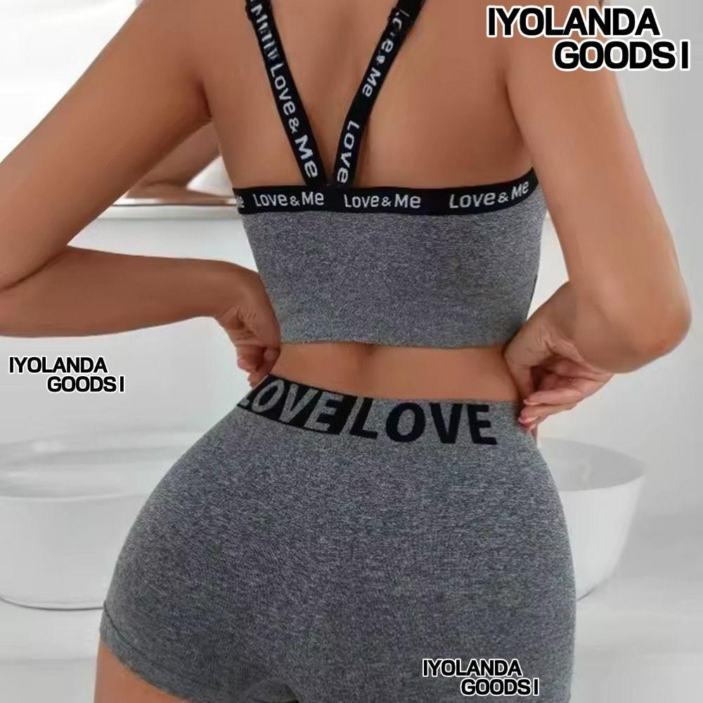 IYOLANDAGOODS1 1Set Women Seamless Bra Set, Letter Breathable Lingerie Set, Casual V คอยืดหยุ่นสบายช